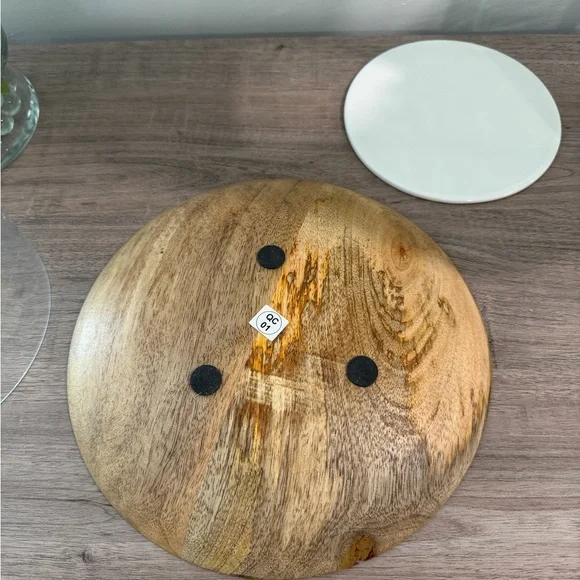 One of a Kind Glass Cloche Serving Tray with Wooden Base and Ceramic Plate - Picture 5 of 8